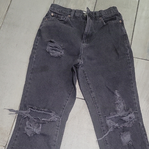 Garage Black  Distress Denim vintage Straight  Jeans Size 03 Or 26 - Picture 2 of 5